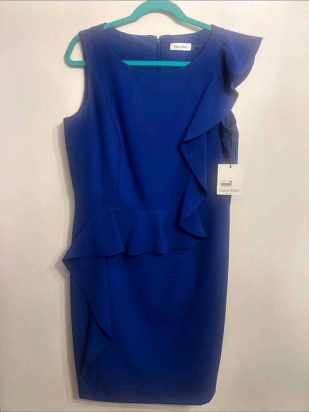 Calvin Klein Royal Blue Ruffle Sheath Dress Blue Size 6